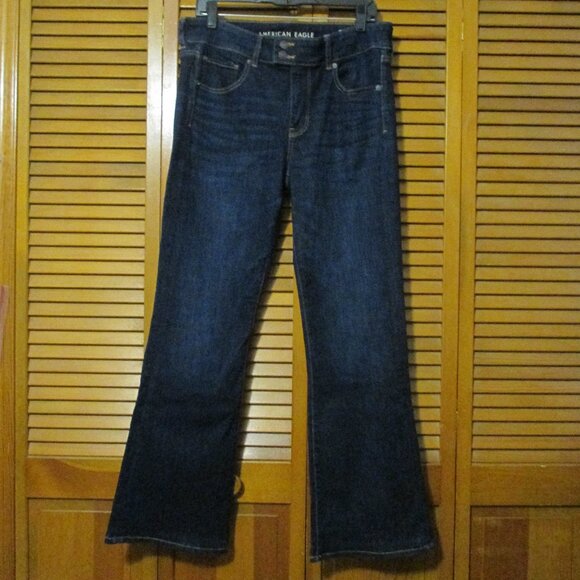 American Eagle Kick Boot jeans dark blue with stretch & pockets size 12 - Picture 1 of 9